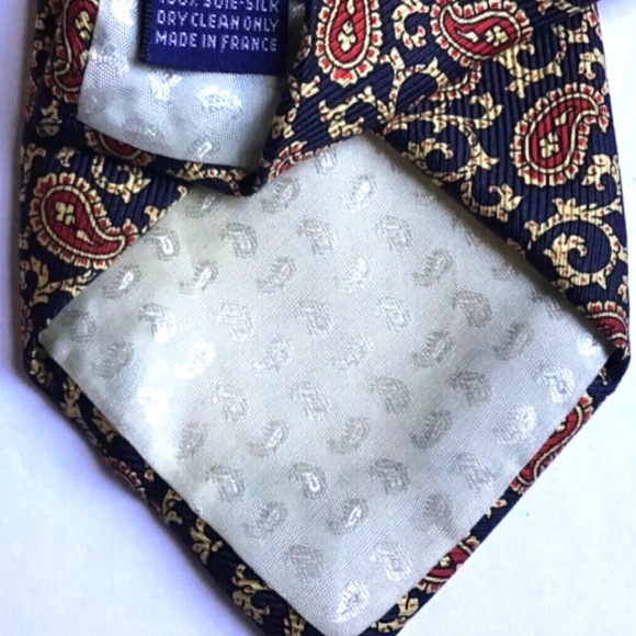 RODIER navy , red paisley Soie/ silk tie made in France 🇫🇷 - Picture 2 of 6